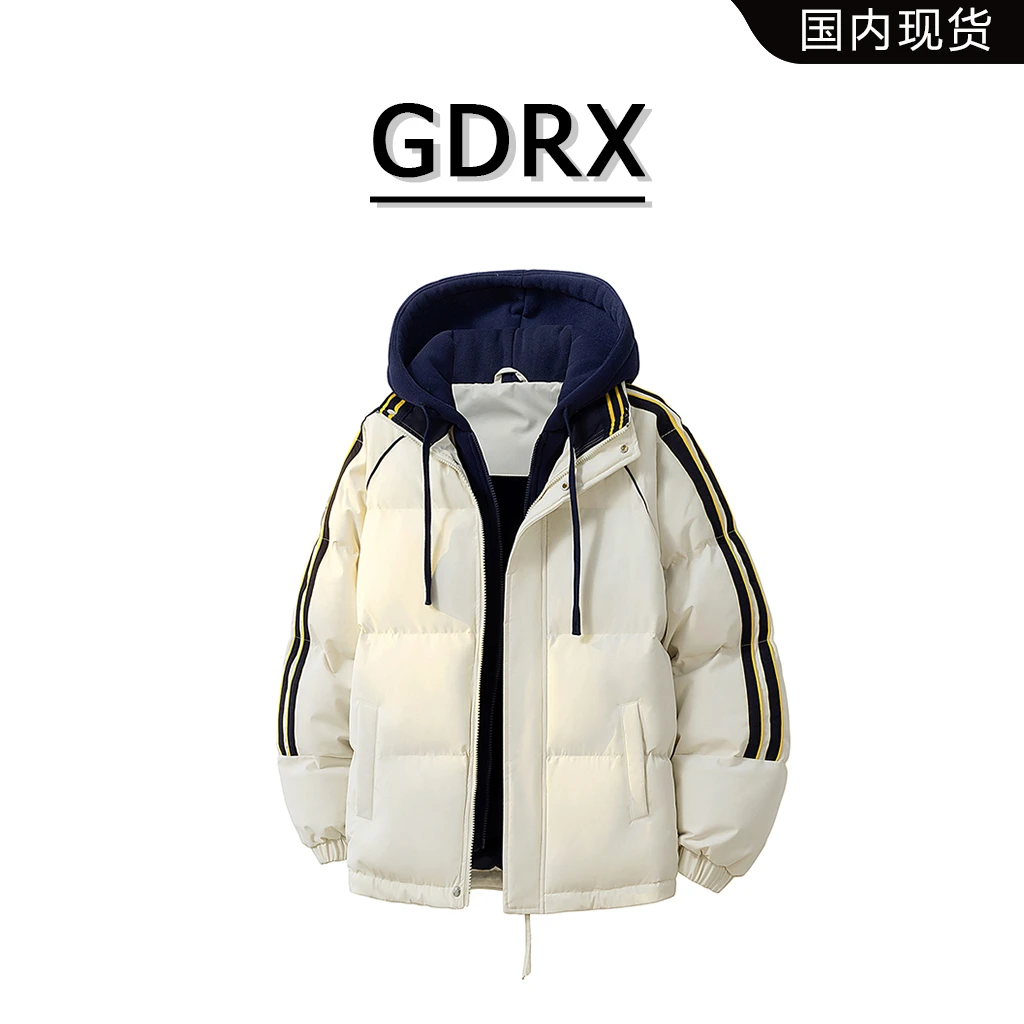 GDRX美式连帽条纹棉衣男款秋冬季新款潮流加棉保暖高级感棉服外套