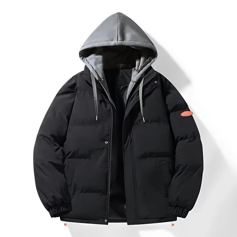 户外运动秋冬季加厚假两件棉服男女款宽松大码百搭拼色棉衣保暖