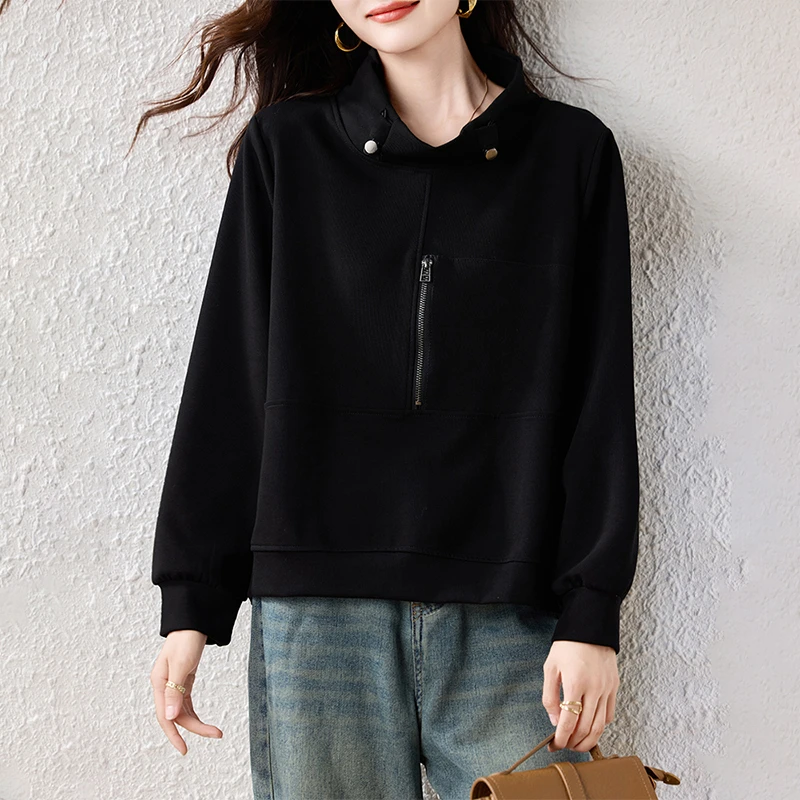 【女神新衣】半高领长袖卫衣女2025秋冬新款时尚休闲宽松上衣女
