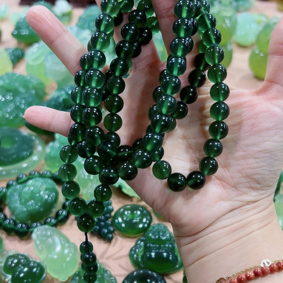 满***河蛇纹石玉未镶嵌卡10串