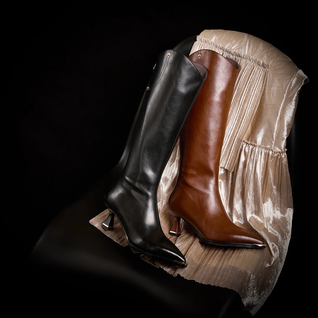 牛皮 5厘米 2024年秋冬季尖头复古气质时尚细跟真皮长靴SGX096