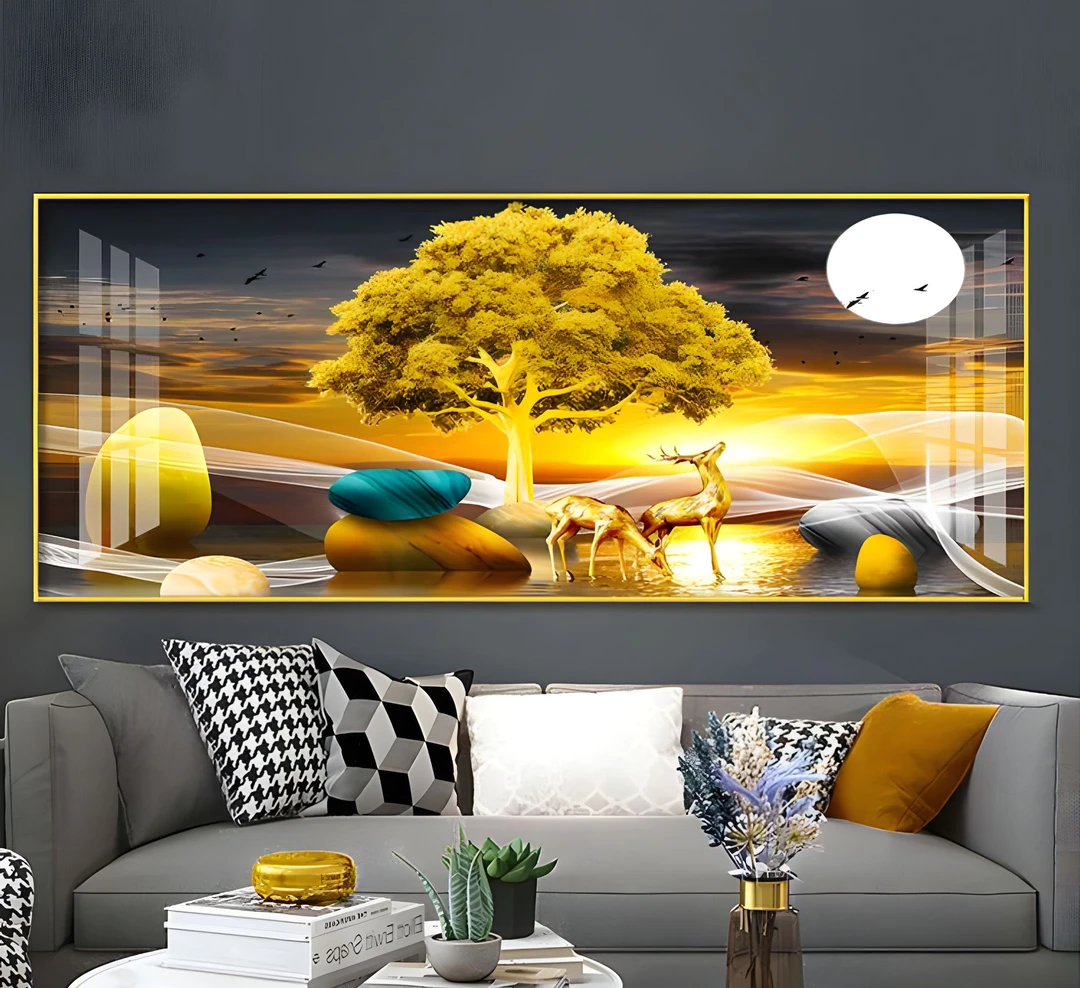 现代轻奢自粘画风景画墙纸自粘客厅会议室沙发背景画装饰画壁纸