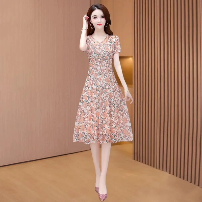 碎花纱料连衣裙2025新款女夏季十三行爆款高端气质妈妈婚礼服旗袍