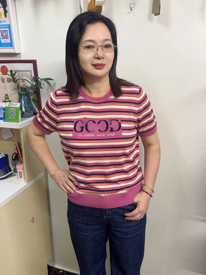 莱赛尔纤维时尚显瘦条纹中老年妈妈夏季上衣