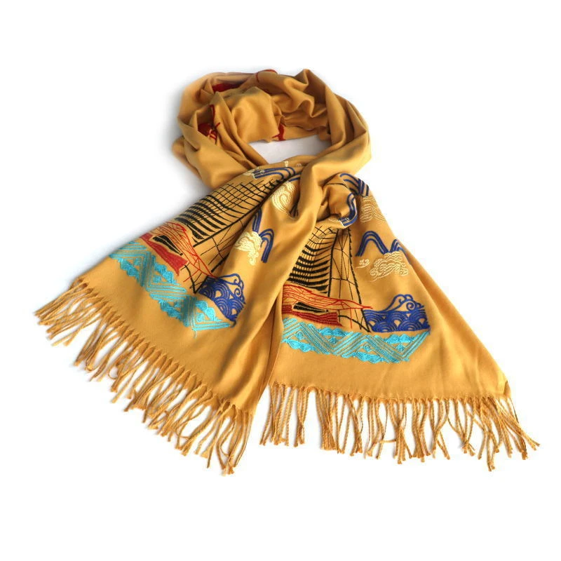 南宁园博园刘三姐围巾礼品时尚百搭女士长款民族风冬款羊绒高档