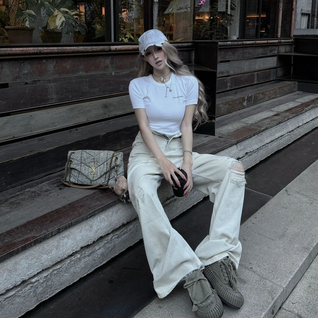 辣妹白色大露背字母印花短袖T恤女装夏季性感别致设计感短款上衣