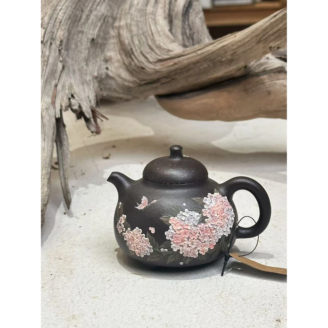 【松泉茶器】×余飞洋 | 《绣球乳鼎》 绣球泥绘 紫砂 茶壶 fy1006