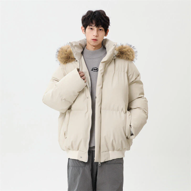 【二代升级软皮不臃肿+工厂直销】韩版棉服男女同款毛领连帽可拆PU