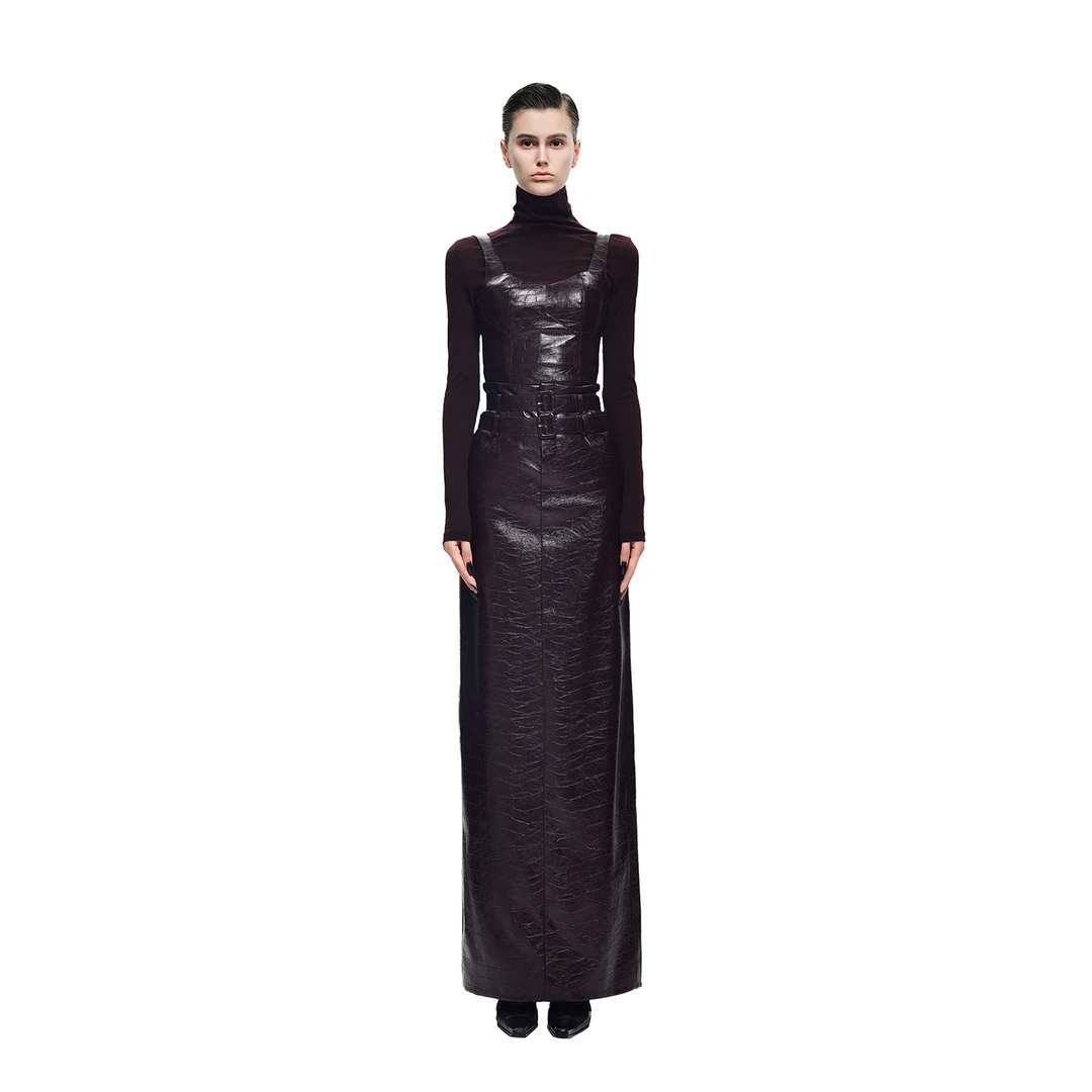 KUNSWEAR「创始人黑标系列」高级酒红色修身打底长袖上衣 636004170