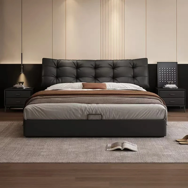 五百套货家真皮床现代简约轻奢1米8榻榻米双人床卧室成套家具皮床