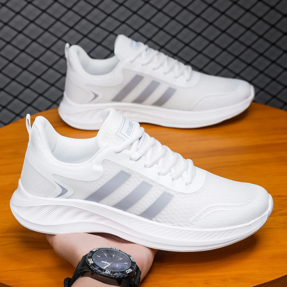 男女同款网面透气运动鞋经典三条杠轻便跑步运动鞋时尚百搭学生鞋