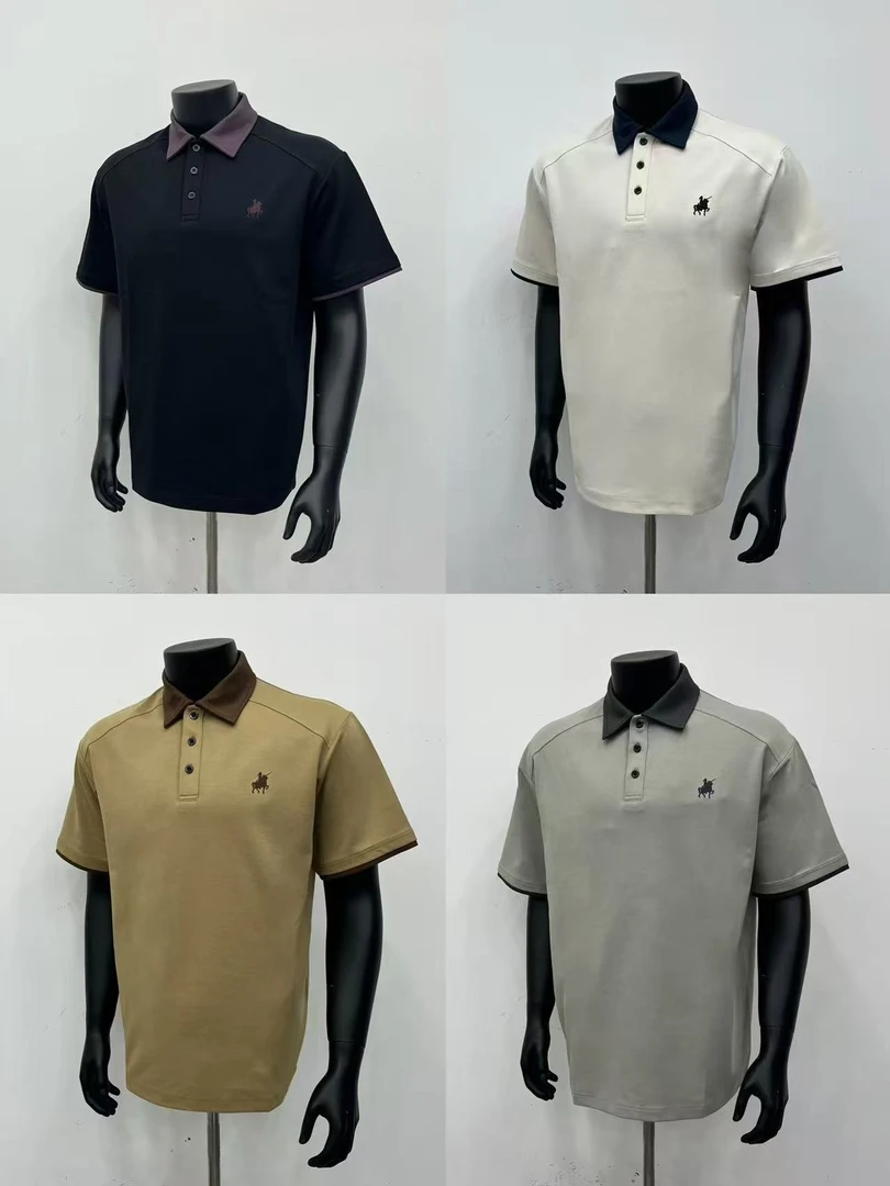 2025年夏季新品休闲百搭纯色质感简约logo短袖polo领T恤男情侣款