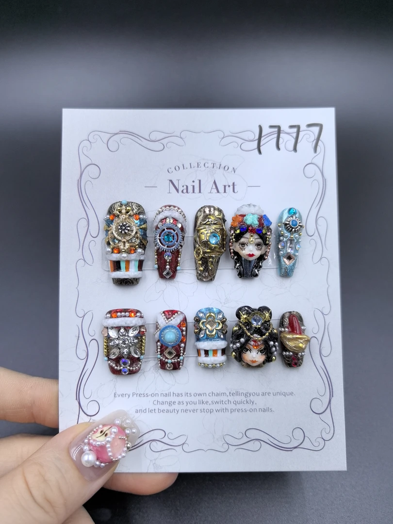 安夏 山木花葶 长梯 全手工穿戴甲贴片重工民族风私定娃娃款