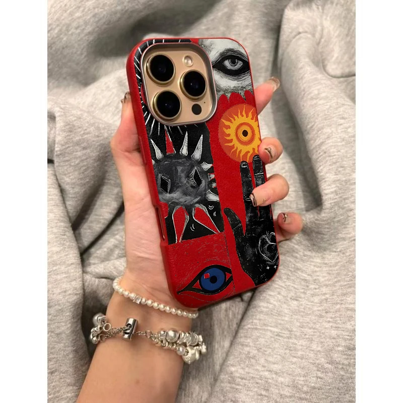 ZMGX艺术抽象空洞适用苹果16promax/15/14手机壳13创意荔枝纹防摔