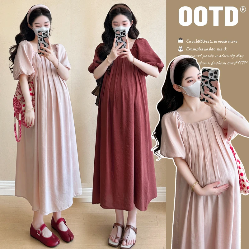 孕妇装夏装新款爆款宽松大码洋气潮妈外出通勤时尚穿搭显瘦连衣裙