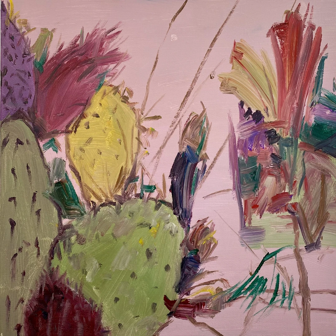 《绯色旷野》40*40植物花卉亚麻油彩抽象原作油画艺术品适合收藏
