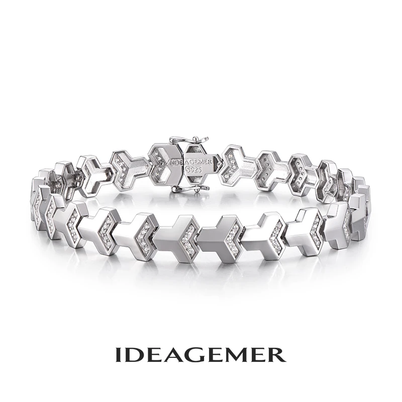 ideagemer 925银合成锆石手链 山文甲手链男轻奢高级感时尚百搭