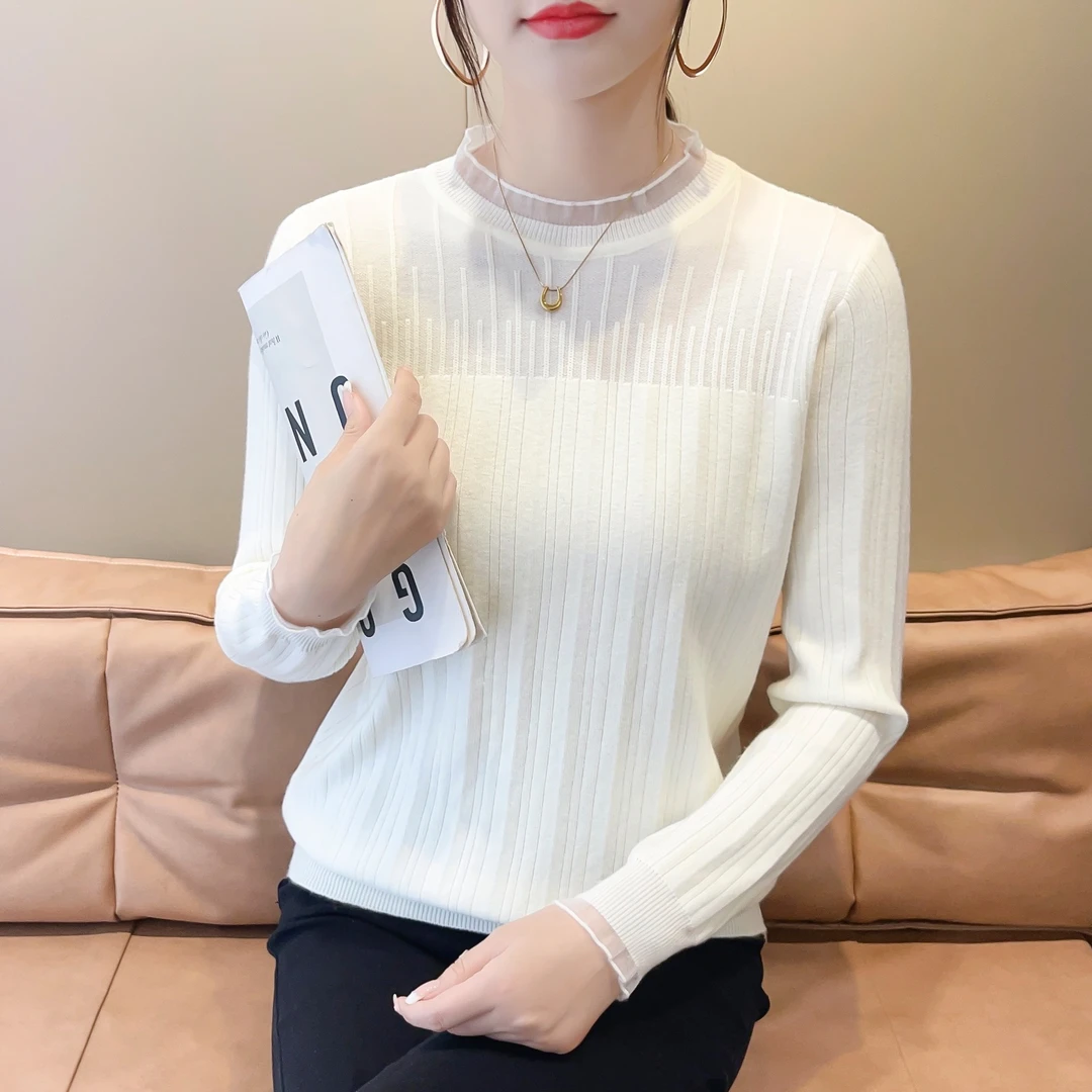 秋季新款宽松圆领针织打底衫长袖洋气外穿毛衣女遮肉柔软百搭上衣
