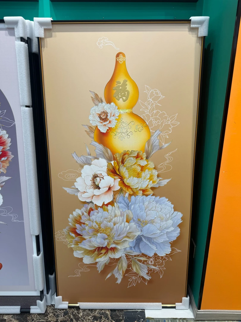 花开富贵装饰画入户正对门玄关过道装饰画玛瑙珐琅装饰画