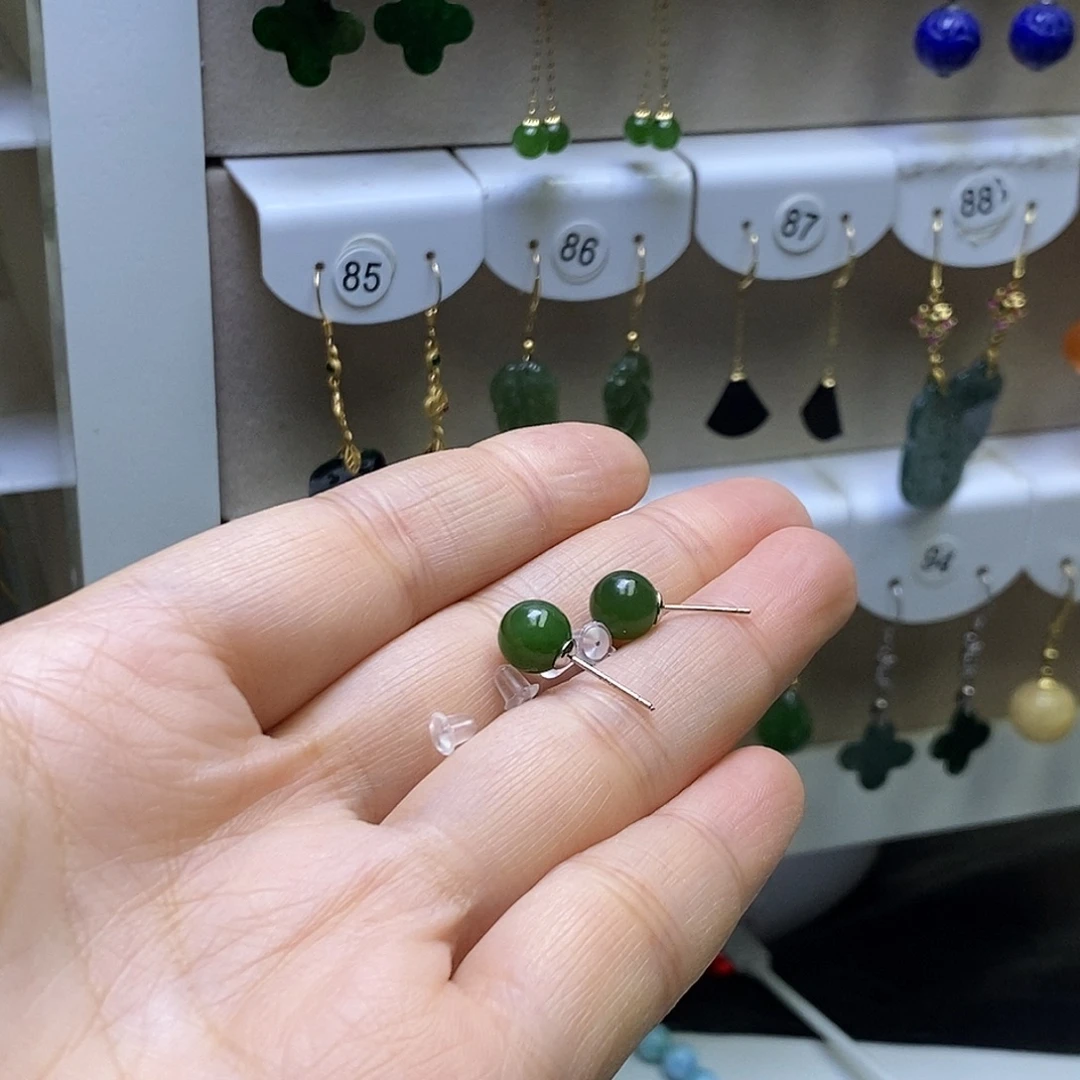 和田玉银S925镶嵌耳饰