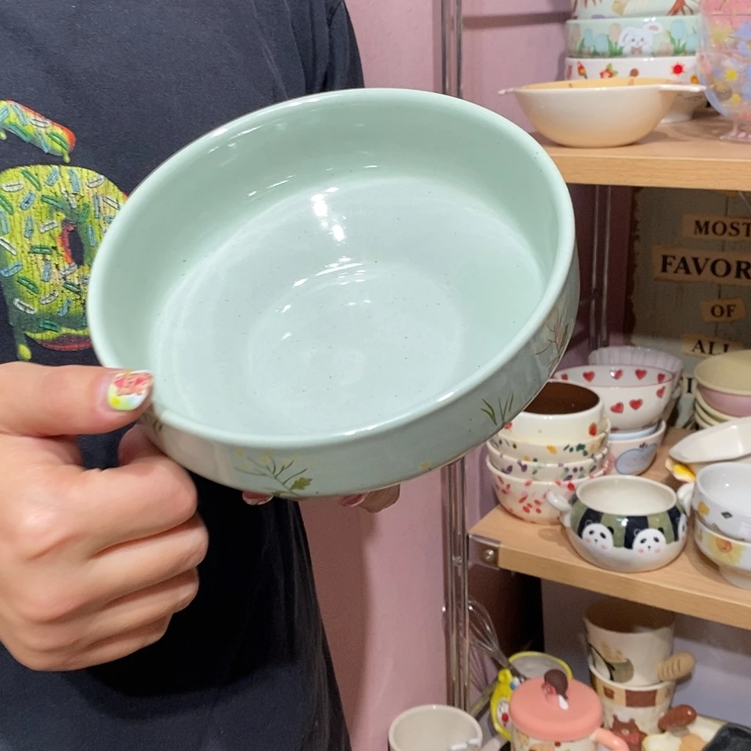 陶瓷绿色小草大汤碗一个