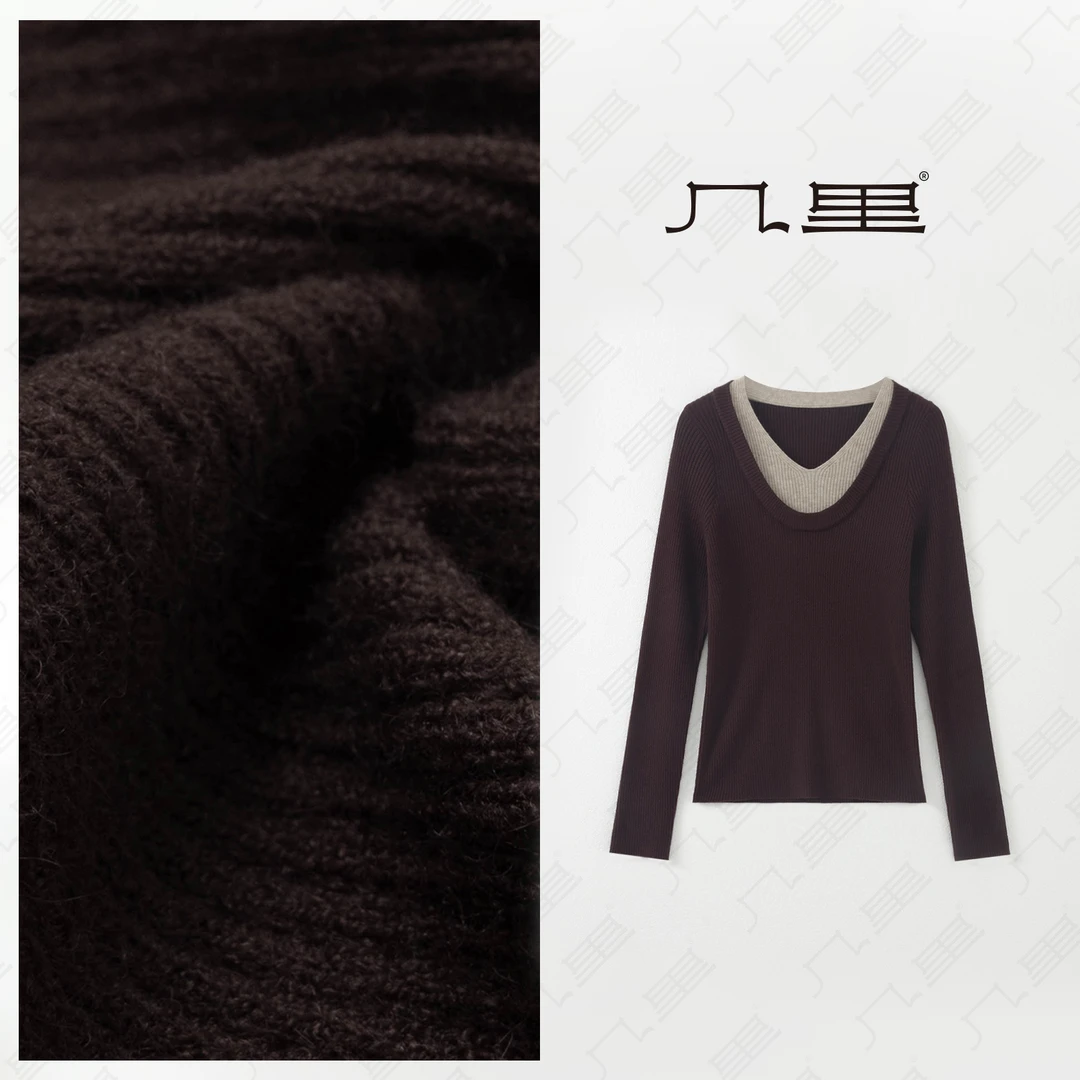 几里与麻 法式撞色拼接假两件针织衫 衣长60 胸围86 2062367