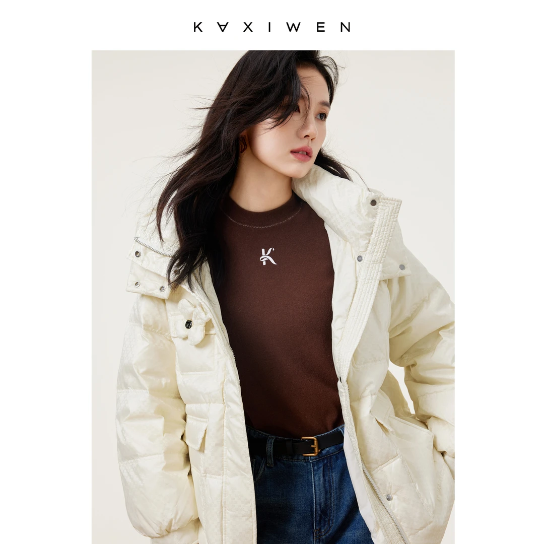 【达人专享】加厚连帽气质logo提花羽绒服X10BYE8660