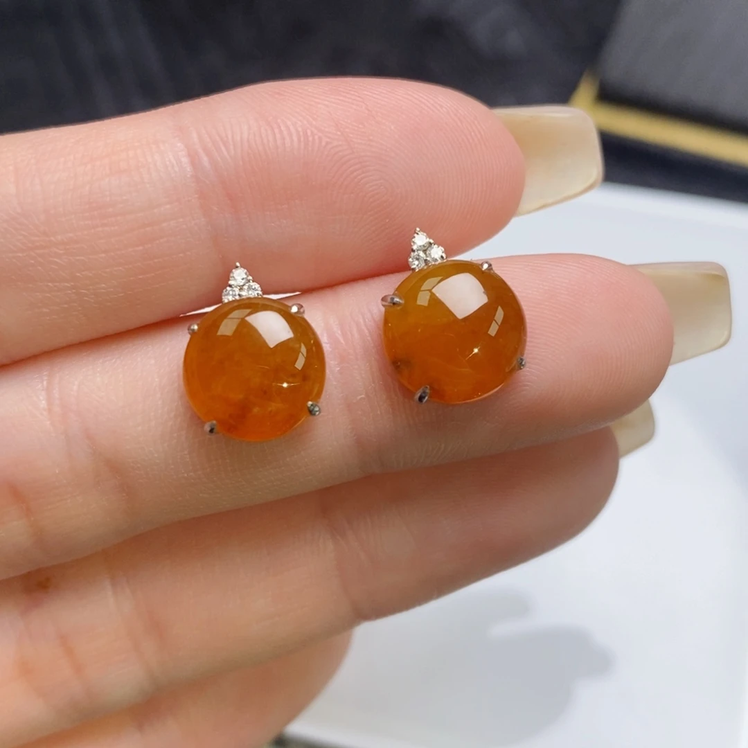 18K金镶嵌翡翠耳饰红翡小蛋面