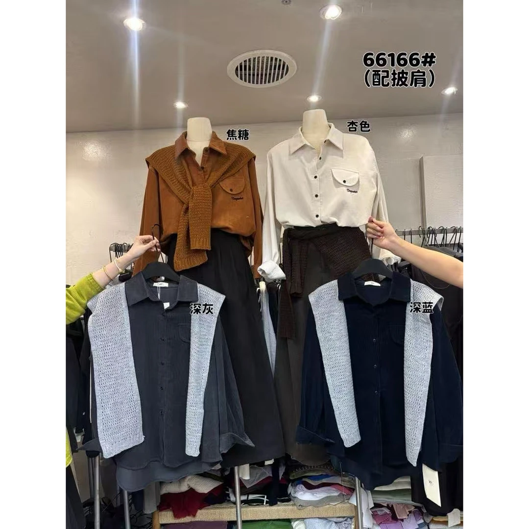 VI@66166 韩系休闲风百搭宽松衬衫（配披肩） 10-9