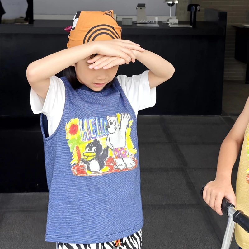 ppapa 企鹅和北极熊联名印花儿童无袖透气色纱棉小背心 913721