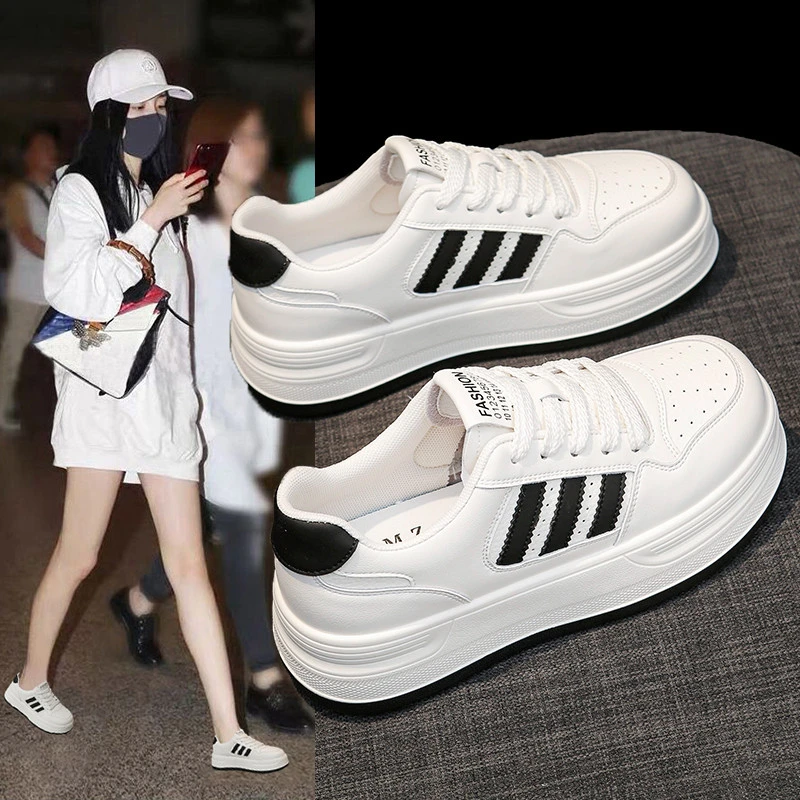 踩屎感真皮小白鞋女款2025新款春季爆款百搭厚底软底学生运动板鞋