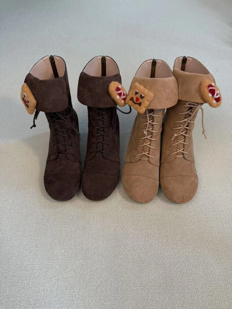 JANE简·【甜心主厨】牛翻皮系带短靴保暖显瘦百搭秋冬女靴J56