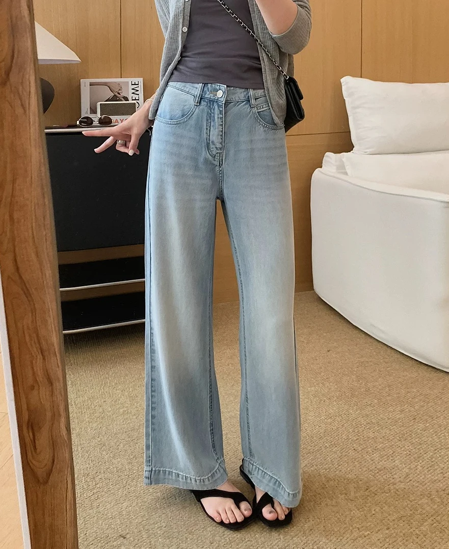 【7732】七#高腰直筒宽松牛仔裤