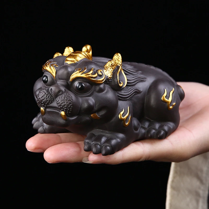 大号紫砂聚财貔貅茶宠摆件可养招财功夫茶具茶玩茶桌手工品摆件