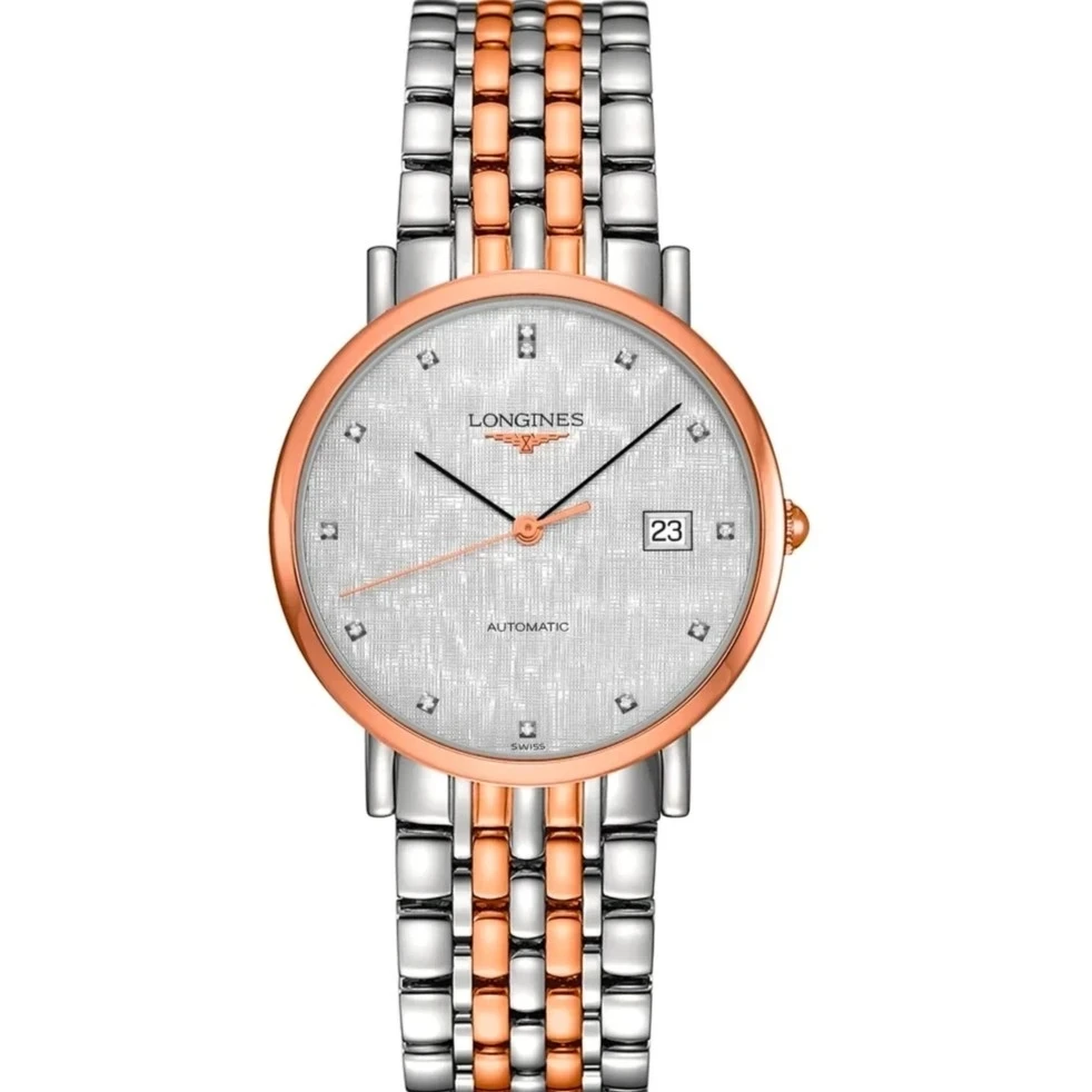 99新 Longines/浪琴 博雅809/34.5mm/玫瑰金布纹钻男款