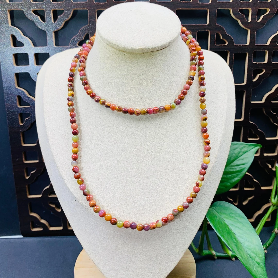 天然老矿原矿七彩盐源玛瑙俏色包浆光珠4.8mm+多圈手链项链