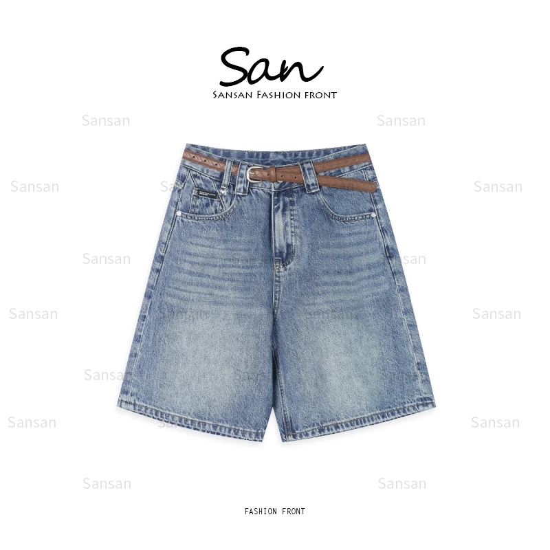 【SANSAN】（配腰带）高腰显瘦气质百搭休闲夏季短裤牛仔裤DY-4684
