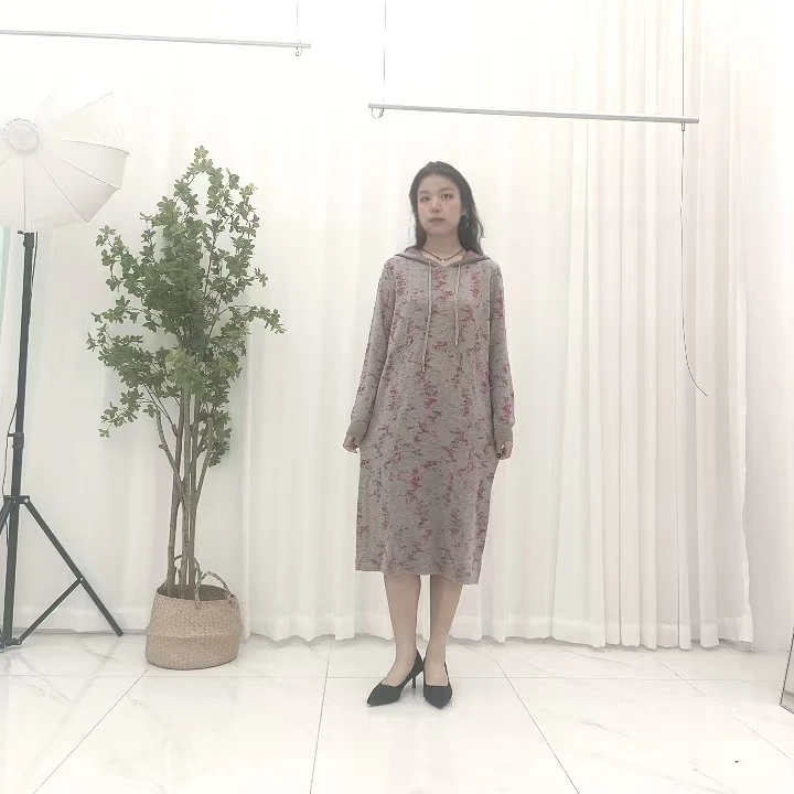 1019拼接冬季中长裙连帽A字裙连衣裙加厚女装百搭复古