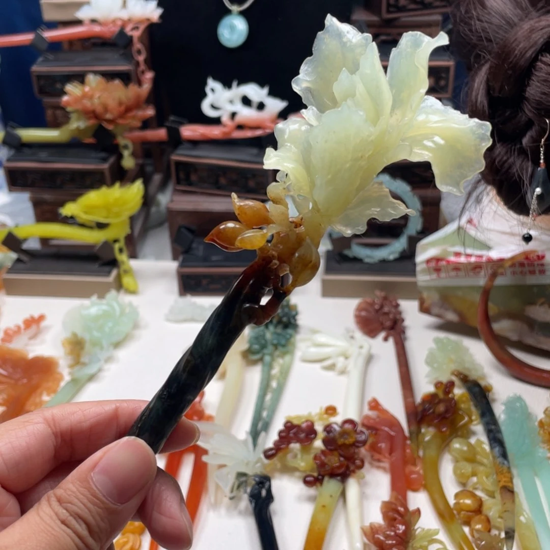 【闪购商品】蛇纹石玉发饰未镶嵌苏*