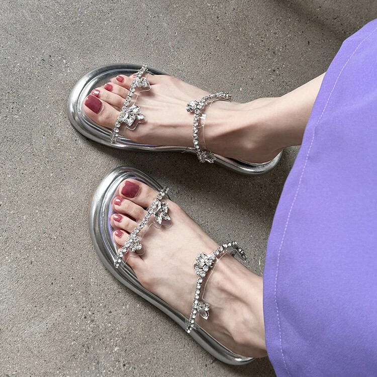 水钻轻奢鞋子凉拖鞋女款2025新款爆款厚底百搭平底夏季女士凉拖鞋