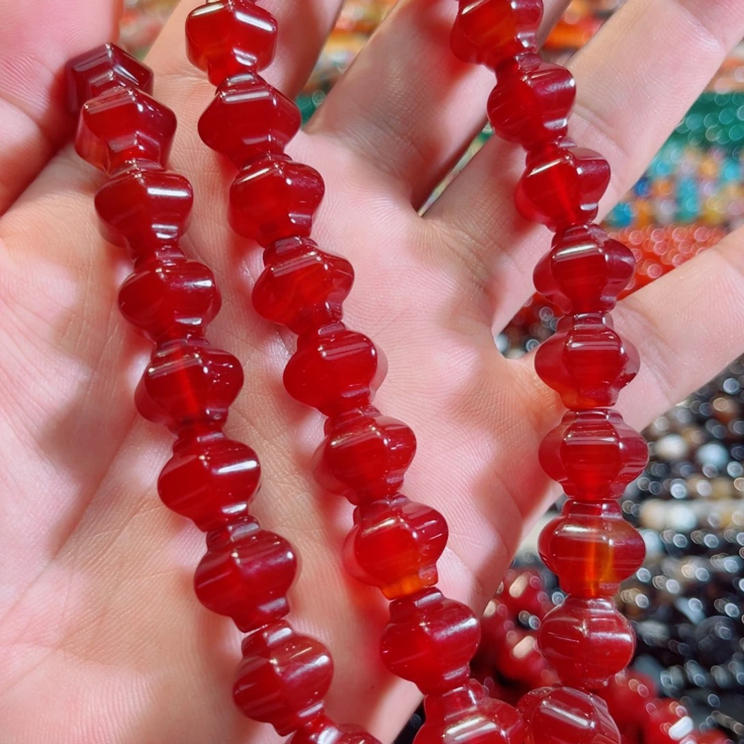 合金玛瑙/玉髓珠宝半成品红玛瑙切面灯笼一条13mm