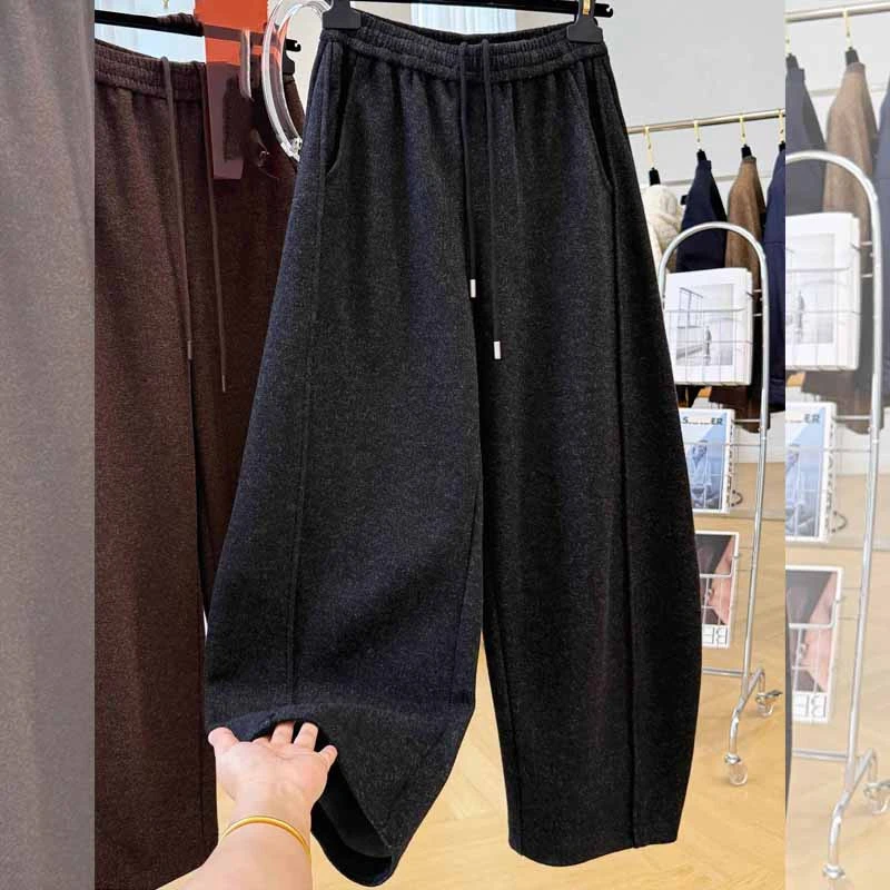 慵懒风松弛感大版休闲裤女秋冬季新品磨毛呢子弯刀裤高级感纯色裤