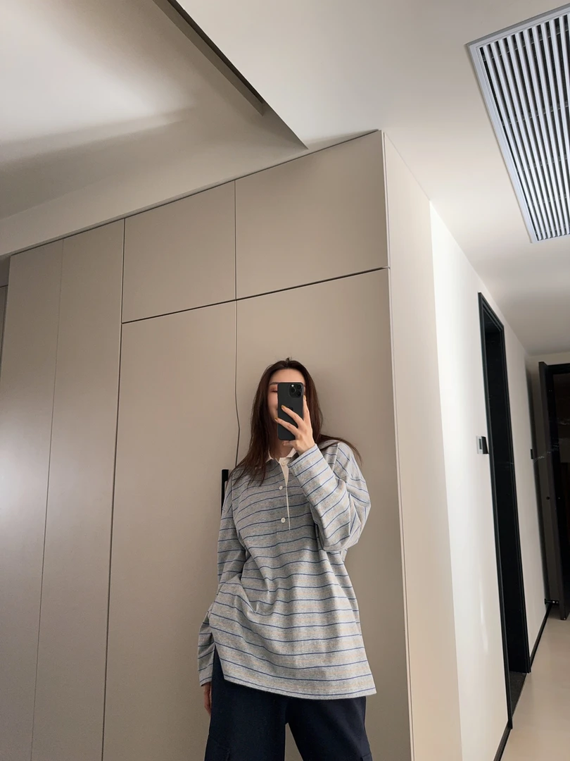 ［IAMMEIYA］-大骨架穿搭  POLO领条纹T恤15741