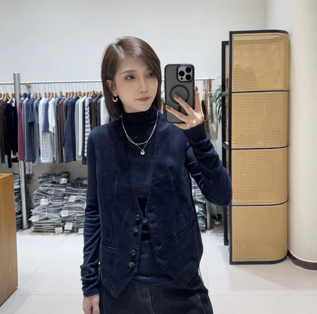 【MY SHAN】秋季新款修身显瘦复古灯芯绒短款百搭时尚马甲235625