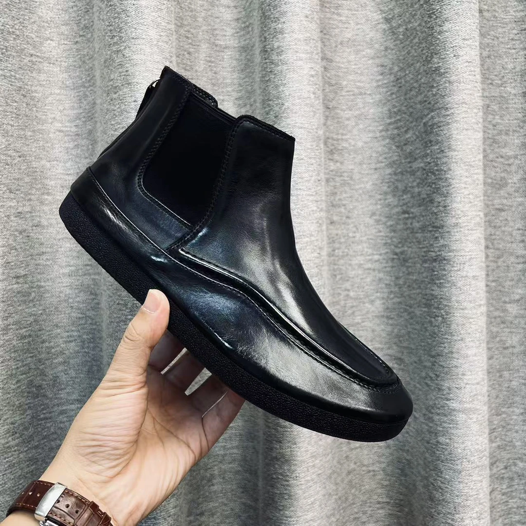 高帮休闲马皮固特异商务复古做旧乐福鞋秋冬一脚蹬男士男士休闲