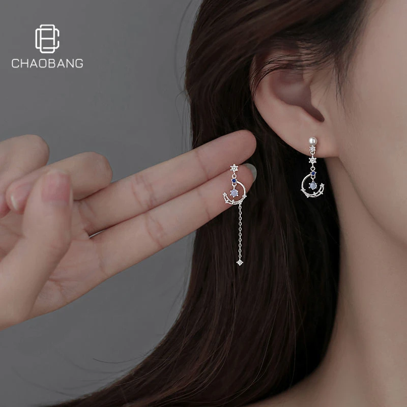 黄铜陶瓷耳饰 不对称流苏耳钉女蝴蝶结新款小时尚耳饰大气高级轻