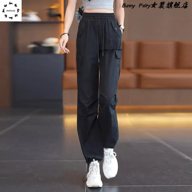 美式工装裤女夏季薄款2025新款高腰阔腿裤宽松休闲直筒速干运动裤