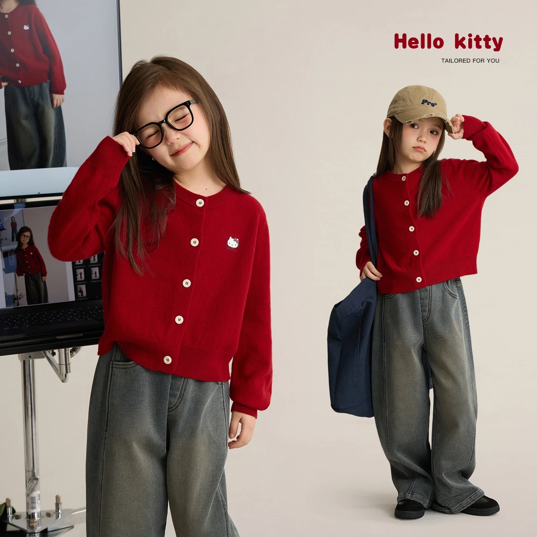 辰辰妈【kt语录】女童简约百搭羊毛开衫儿童秋装卡通针织衫8671DH