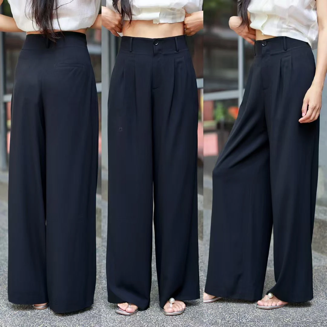 玛丝恩迪气质款西装面料阔腿裤显瘦高腰夏季