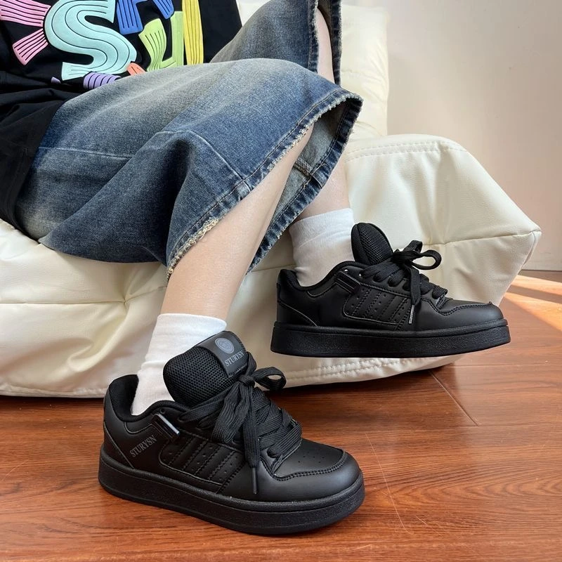 休闲板鞋女春夏面包鞋网红ins潮流德训黑色百搭休闲运动鞋子D-2